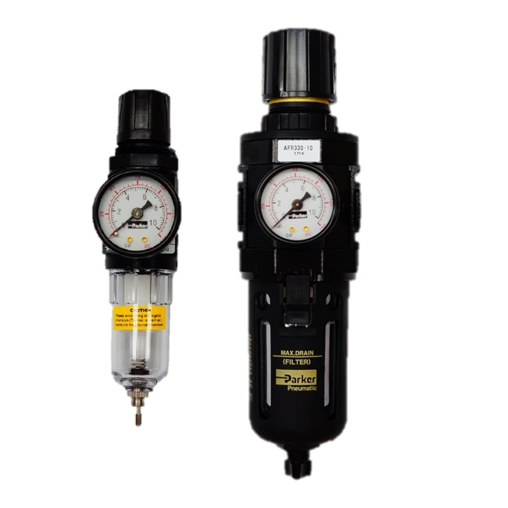 AFR (AFR200 / AFR320 / AFR420) is Combination Filter/Regulator, minimizing space and piping by intergrating two units into one.